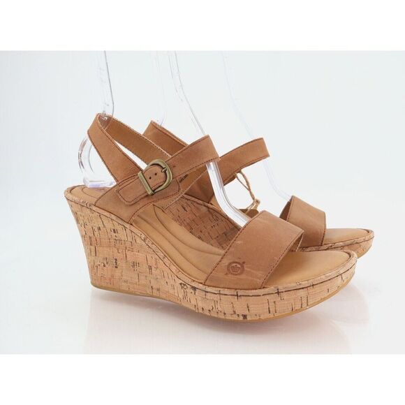 Born Lenore Platform Wedge Sandals Womens Size 11 M Brown Leather Buckle Shoes - Picture 1 of 11